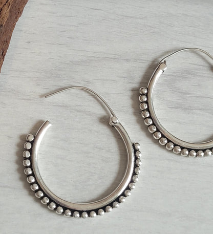 Ornate Silver Plated Hoop Earrings: Elegant Ethnic Design