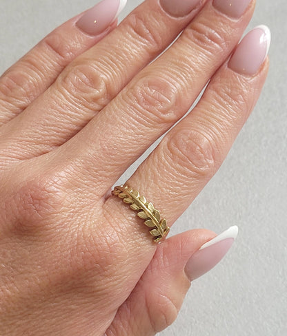 Gold Feather Ring: Minimalist Brass Leaf Jewelry