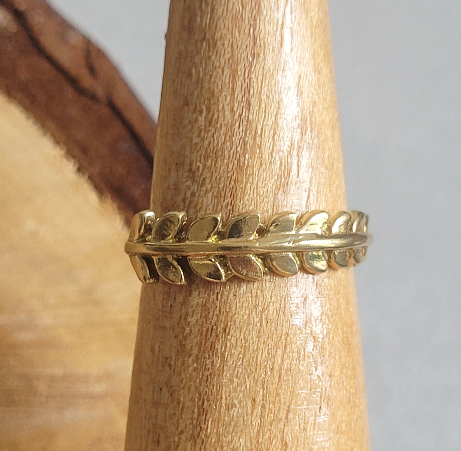 Gold Feather Ring: Minimalist Brass Leaf Jewelry