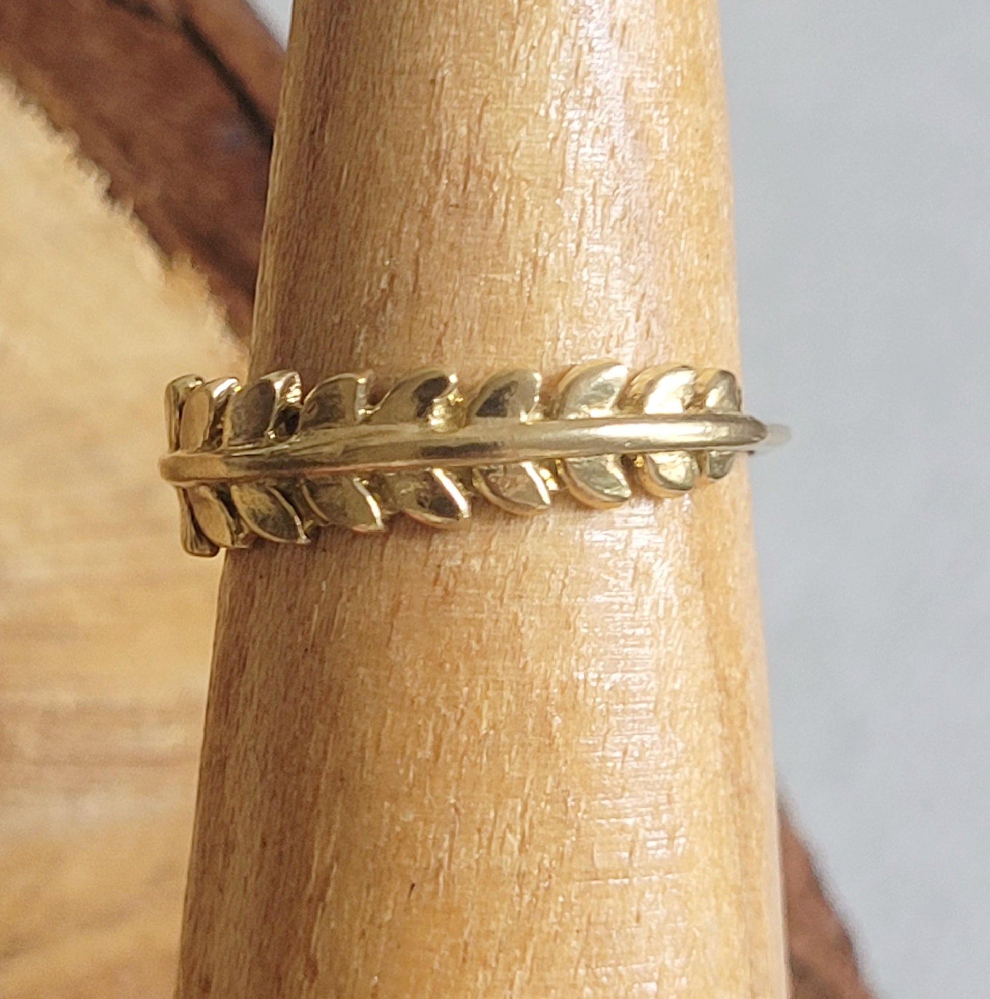 Gold Feather Ring: Minimalist Brass Leaf Jewelry