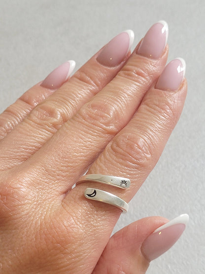Silver Moon Ring: Adjustable Boho Jewelry