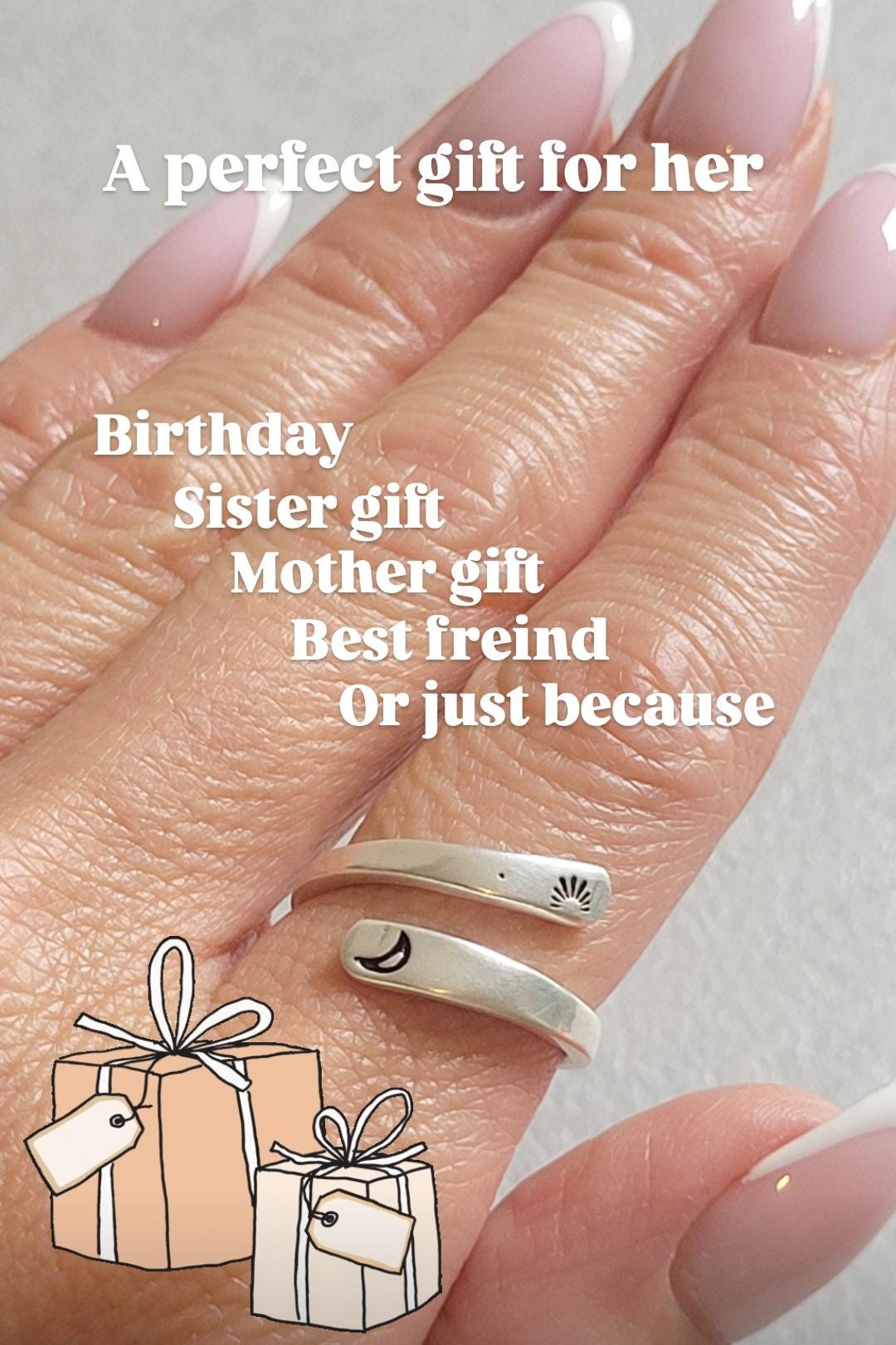 Silver Moon Ring: Adjustable Boho Jewelry