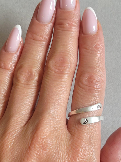 Silver Moon Ring: Adjustable Boho Jewelry