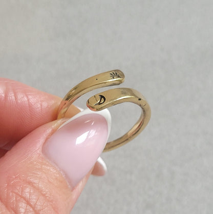 Brass Adjustable Ring: Moon & Sunshine Design - Boho Jewelry
