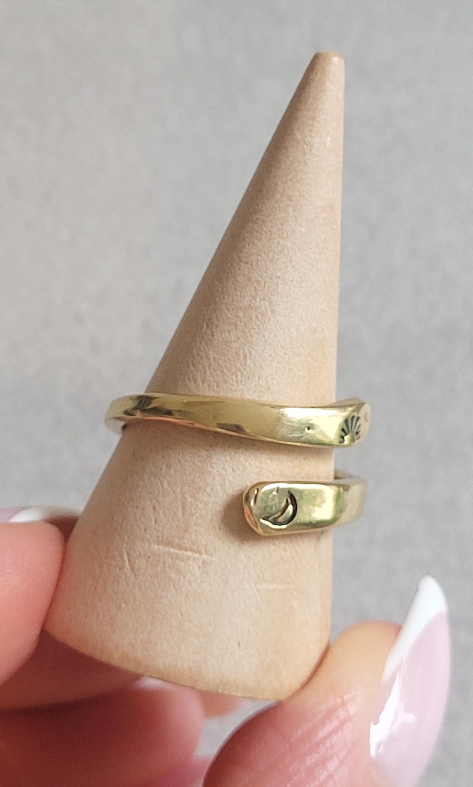 Brass Adjustable Ring: Moon & Sunshine Design - Boho Jewelry