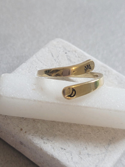 Brass Adjustable Ring: Moon & Sunshine Design - Boho Jewelry