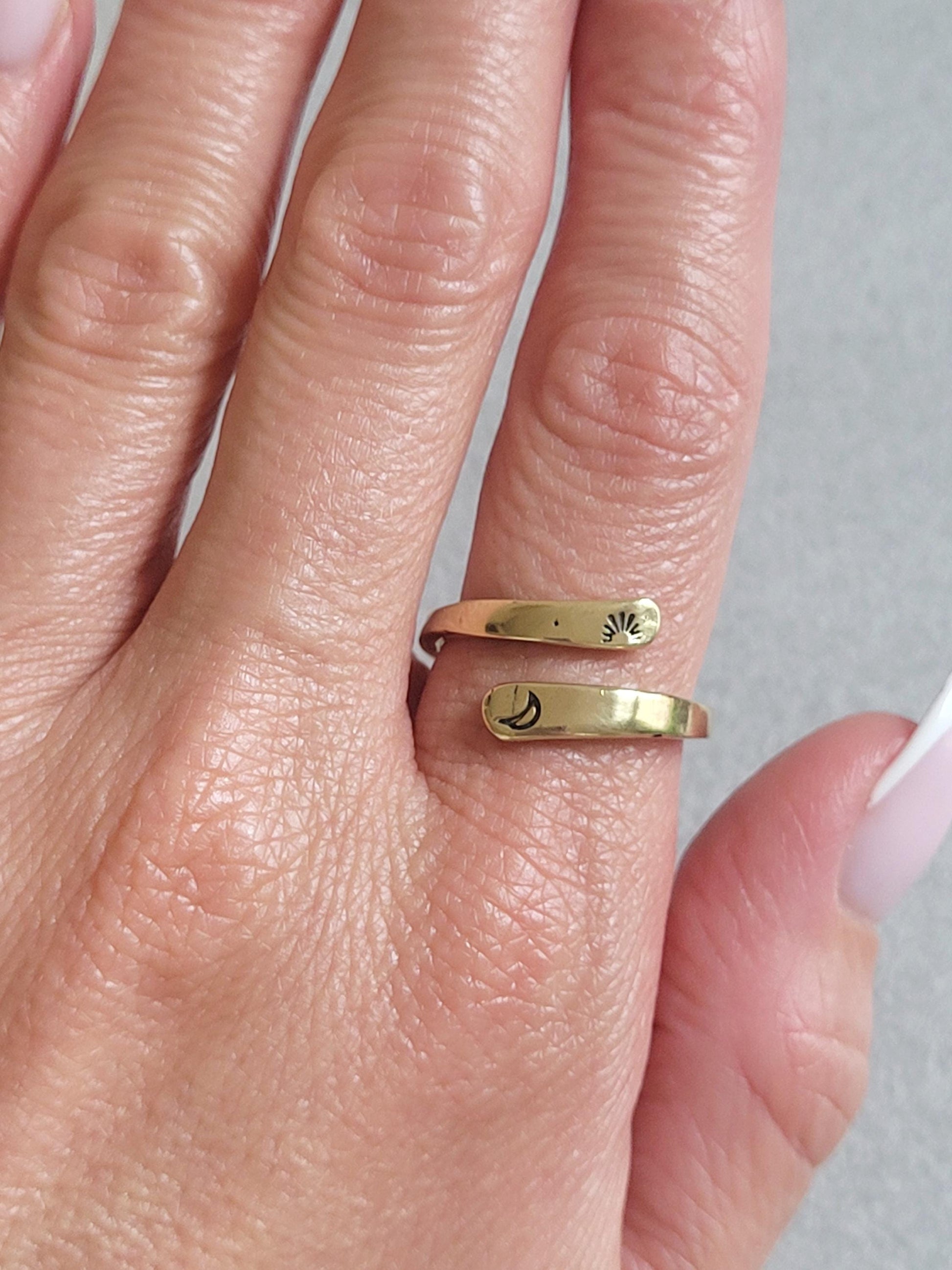Brass Adjustable Ring: Moon & Sunshine Design - Boho Jewelry