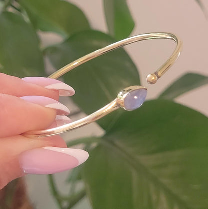 Brass Bangle with Labradorite: Adjustable Minimalist Gold Bracelet