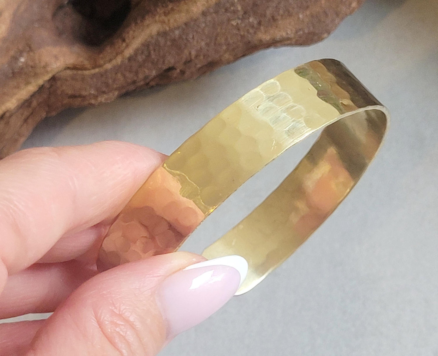 Hammered Brass Cuff Bracelet: Adjustable Open Band, Edgy Jewelry