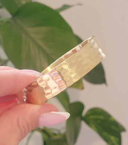 Hammered Brass Cuff Bracelet: Adjustable Open Band, Edgy Jewelry