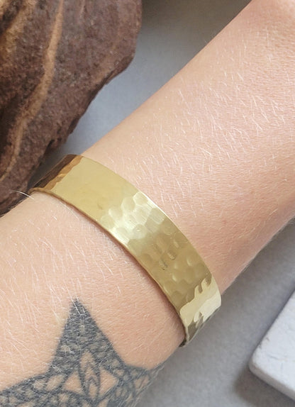 Hammered Brass Cuff Bracelet: Adjustable Open Band, Edgy Jewelry