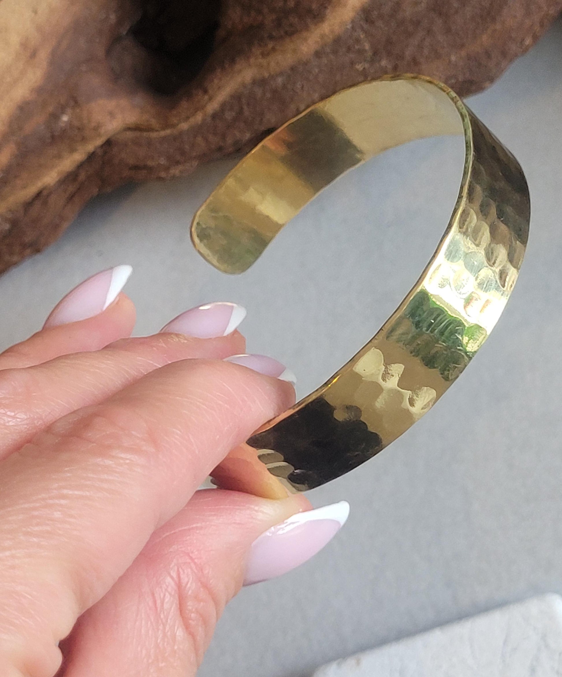 Hammered Brass Cuff Bracelet: Adjustable Open Band, Edgy Jewelry