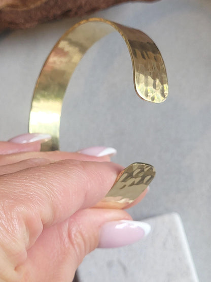 Hammered Brass Cuff Bracelet: Adjustable Open Band, Edgy Jewelry