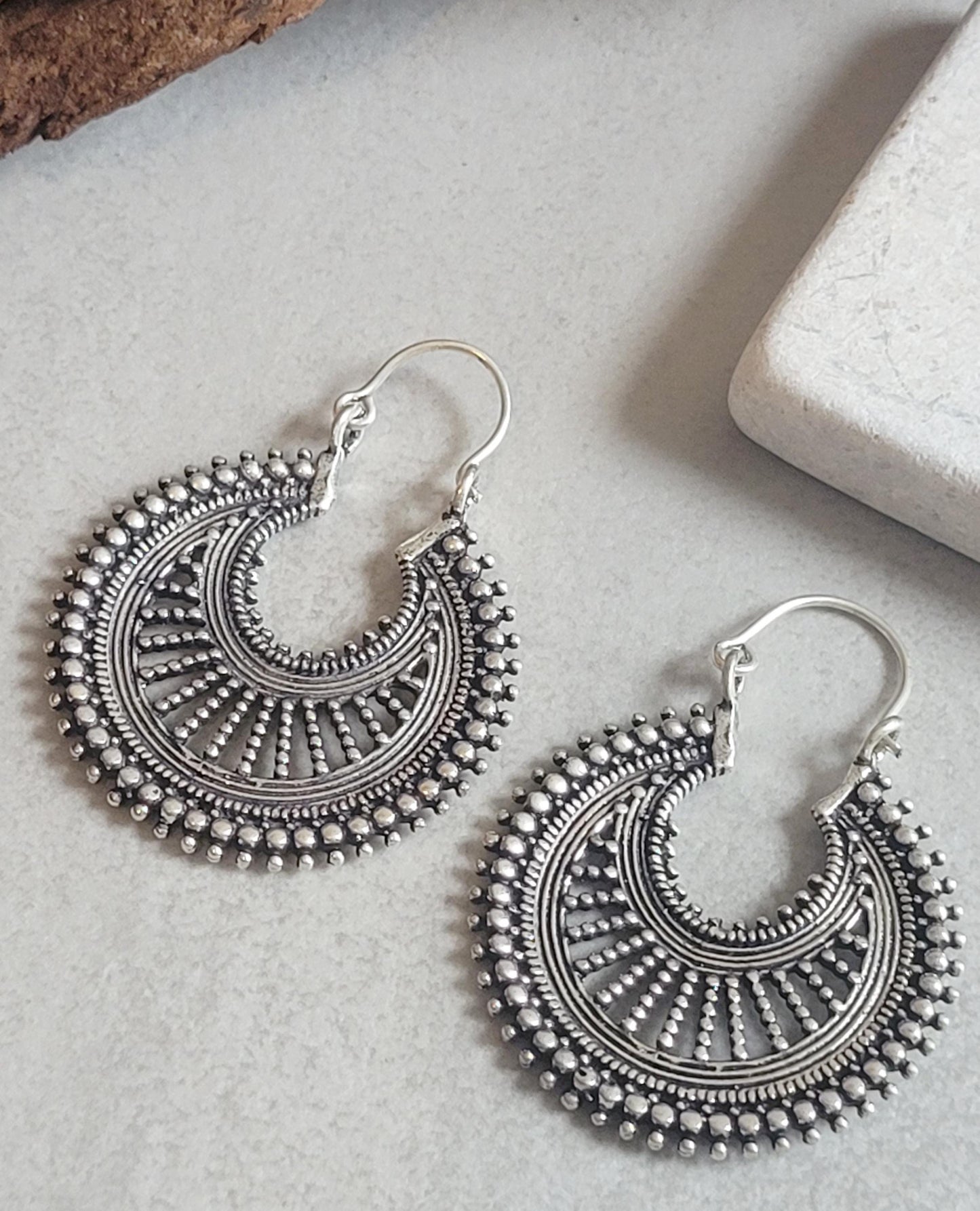 Bohemian Silver Hoop Earrings: Lightweight Plated Jewelry