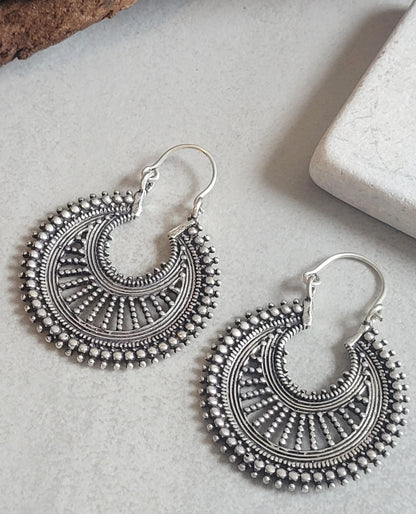 Bohemian Silver Hoop Earrings: Lightweight Plated Jewelry