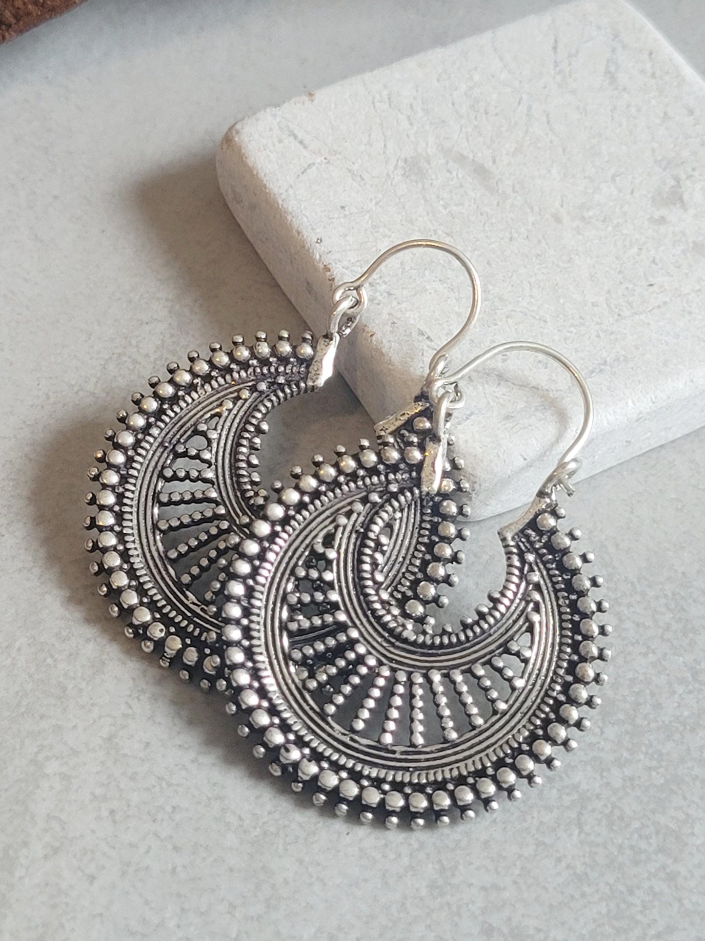 Bohemian Silver Hoop Earrings: Lightweight Plated Jewelry