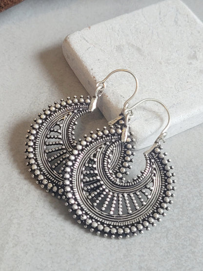 Bohemian Silver Hoop Earrings: Lightweight Plated Jewelry