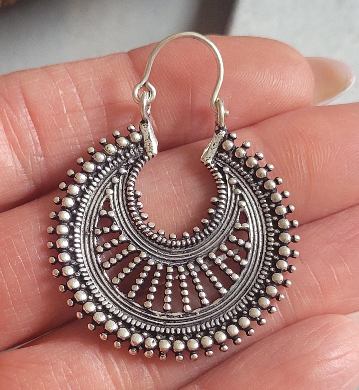 Bohemian Silver Hoop Earrings: Lightweight Plated Jewelry
