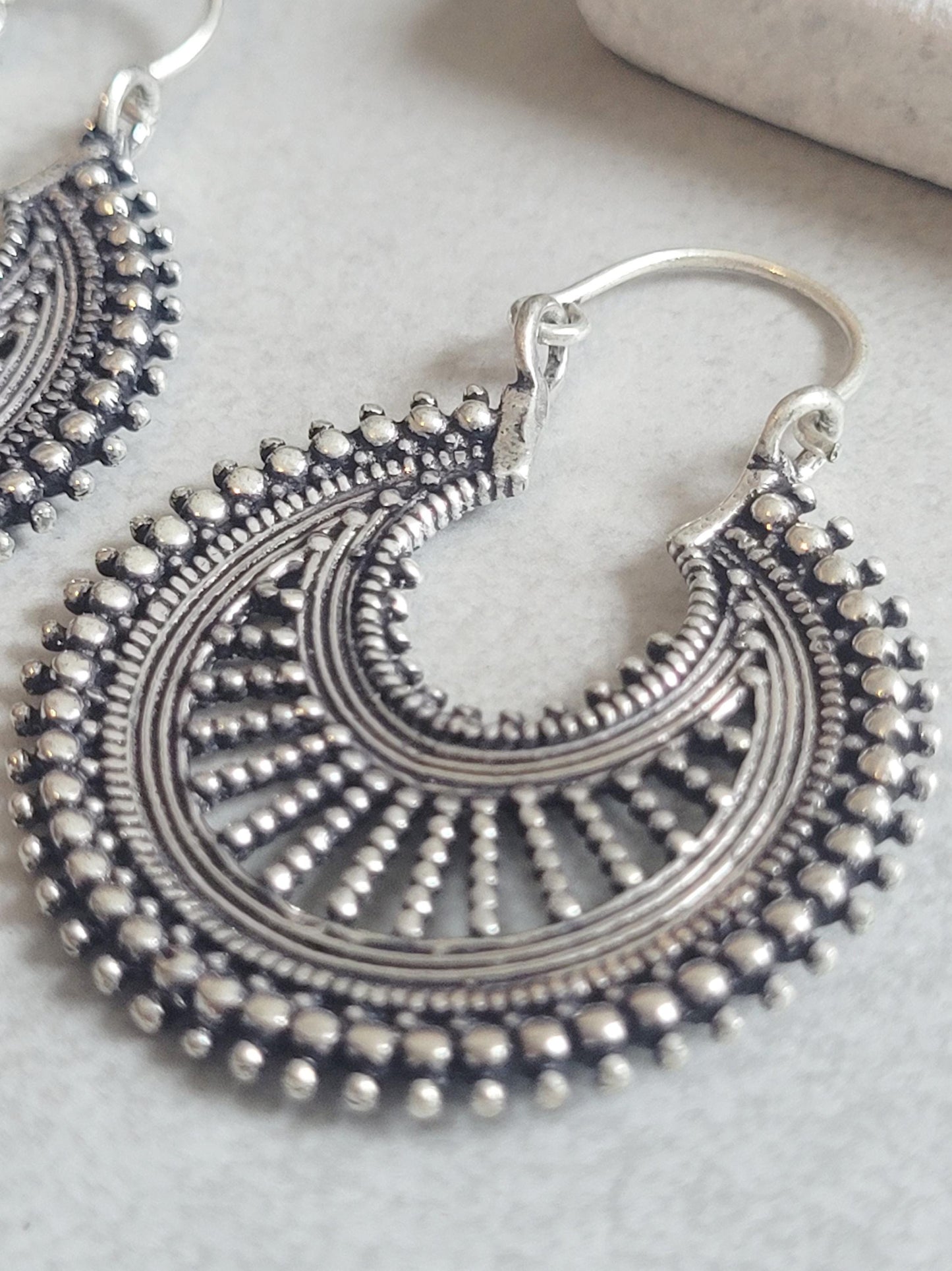 Bohemian Silver Hoop Earrings: Lightweight Plated Jewelry