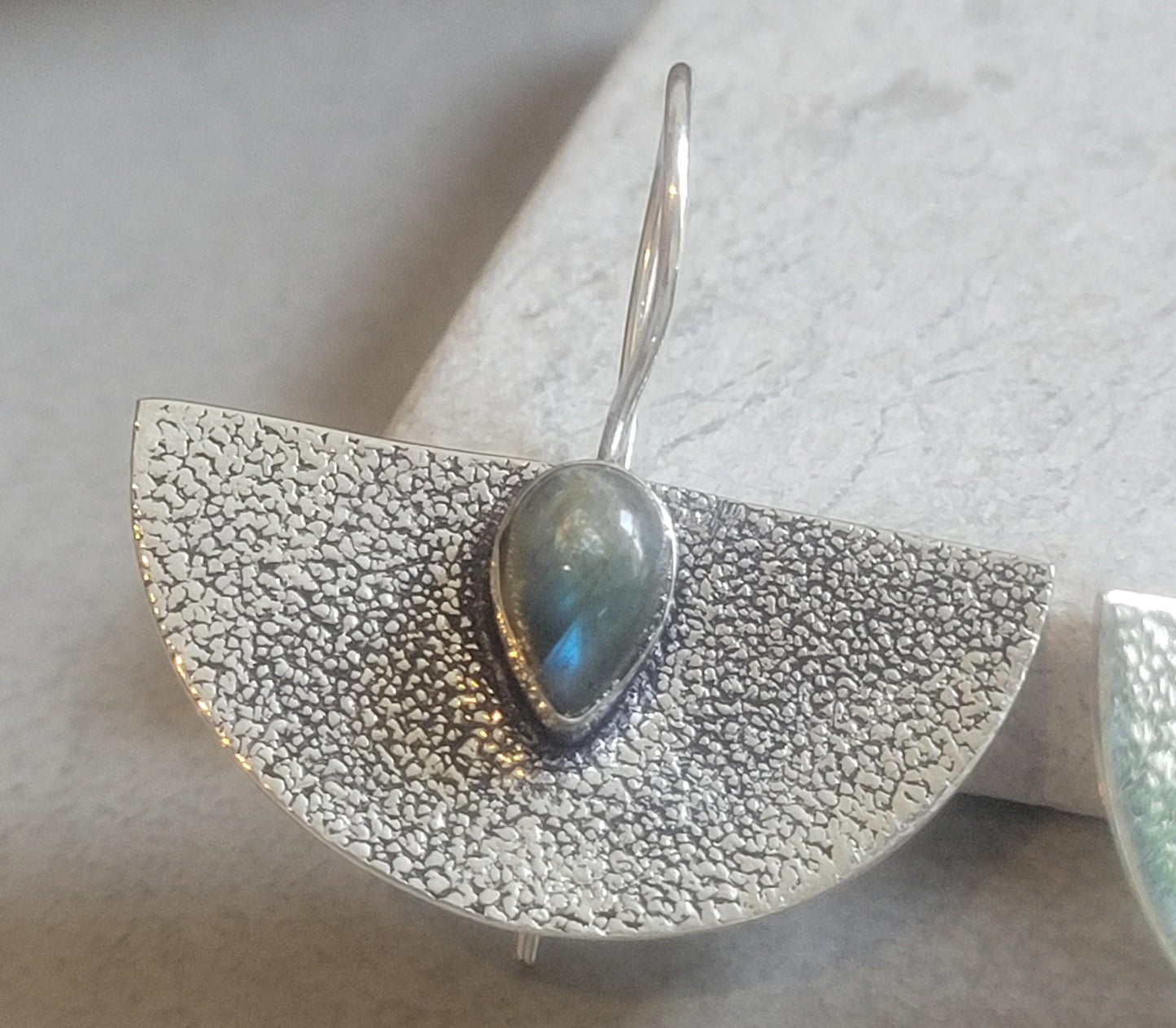 Hammered Silver Earrings: Labradorite Stone, Boho Bohemian Jewelry