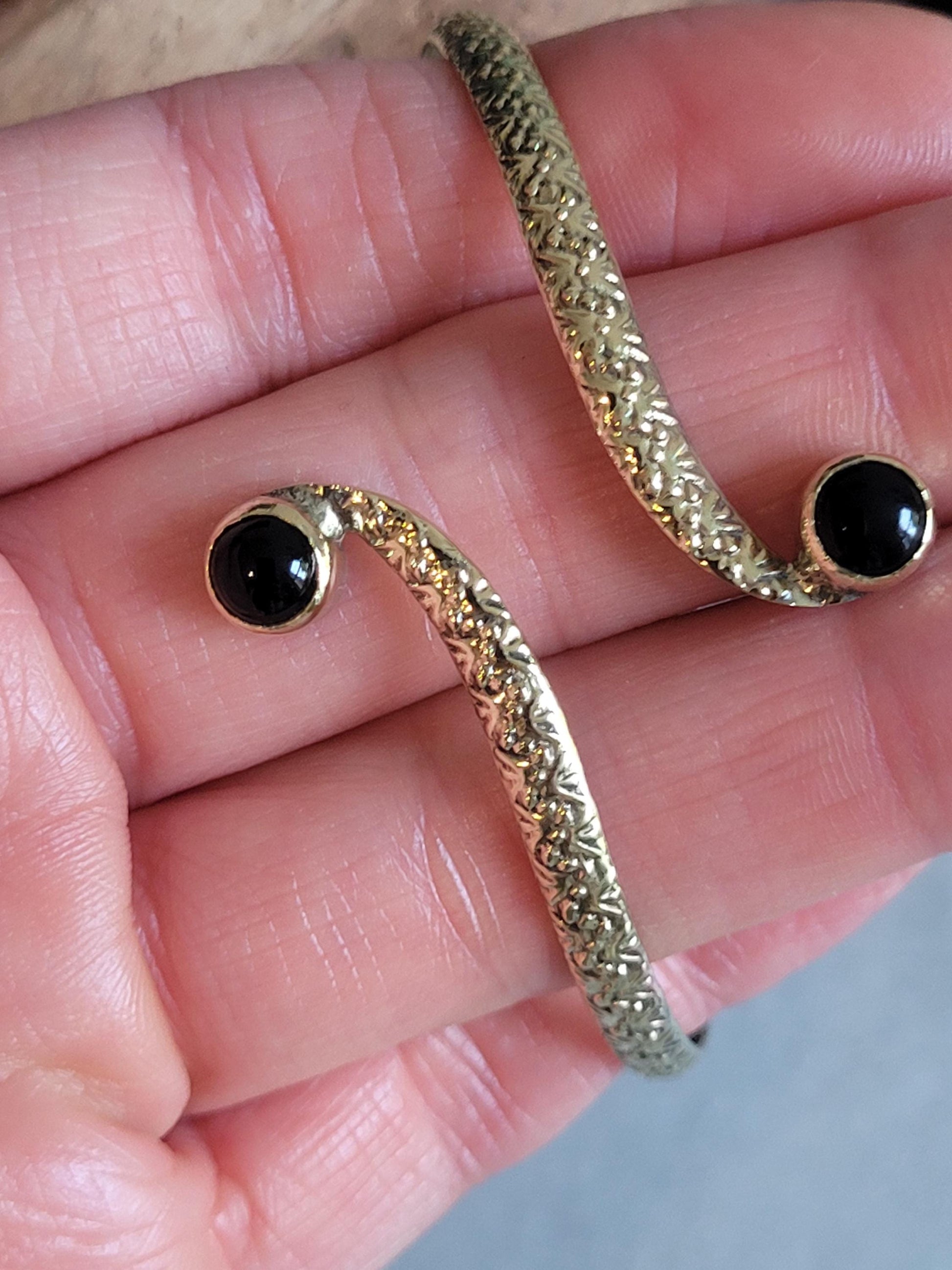 Brass Double Stone Cuff Bracelet: Elegant Minimalist Statement Jewelry