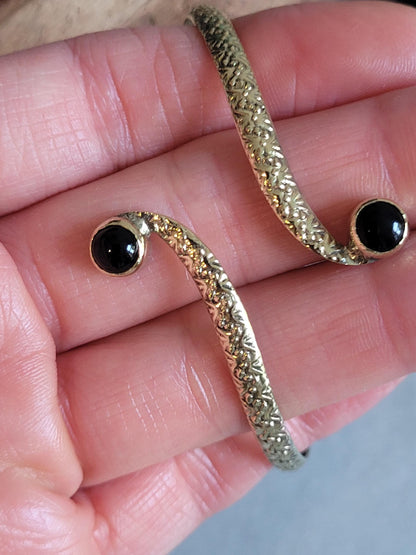Brass Double Stone Cuff Bracelet: Elegant Minimalist Statement Jewelry
