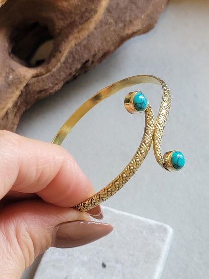 Brass Double Stone Cuff Bracelet: Elegant Minimalist Statement Jewelry