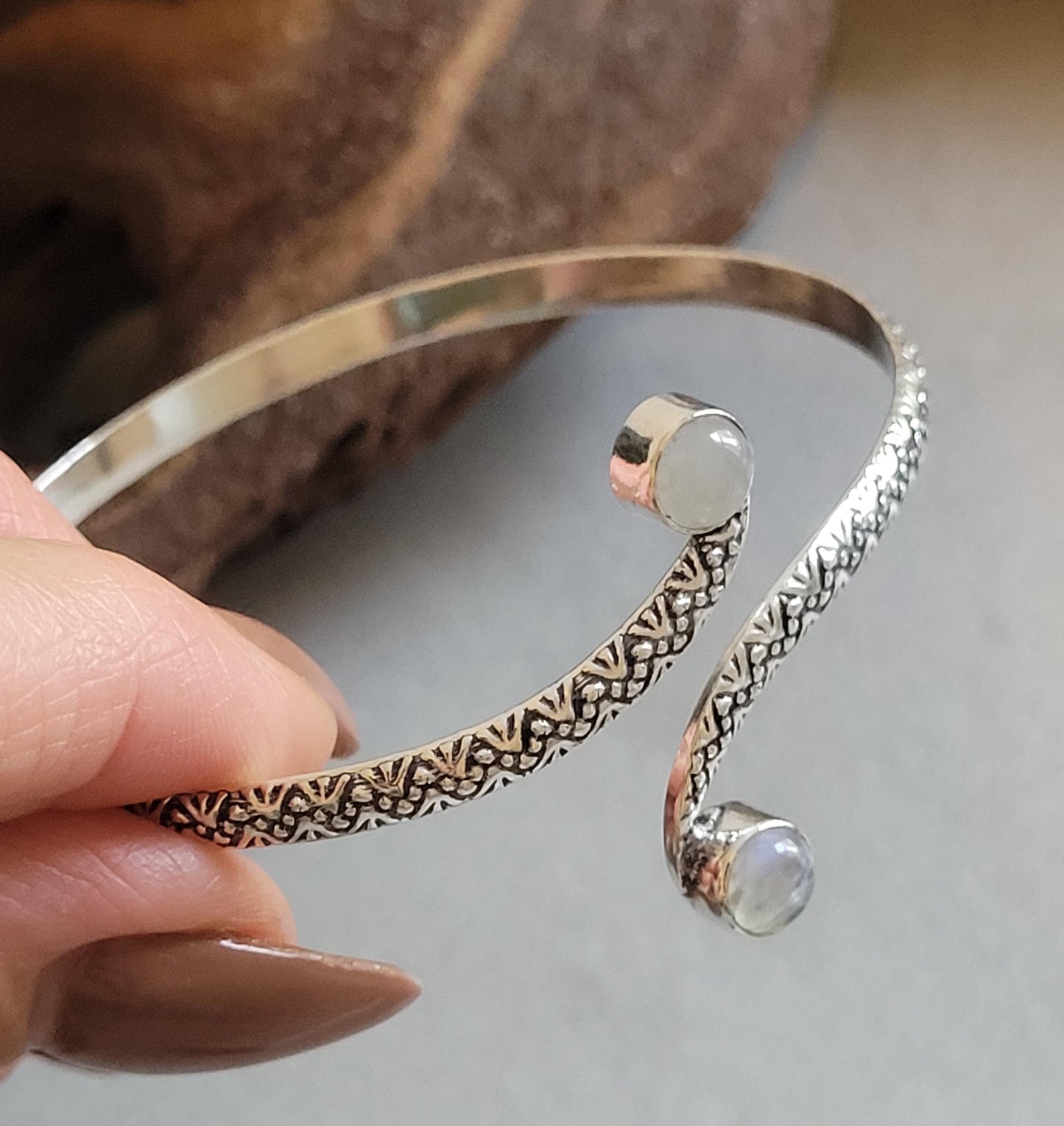 Silver Double Stone Cuff Bracelet: Elegant Minimalist Jewelry
