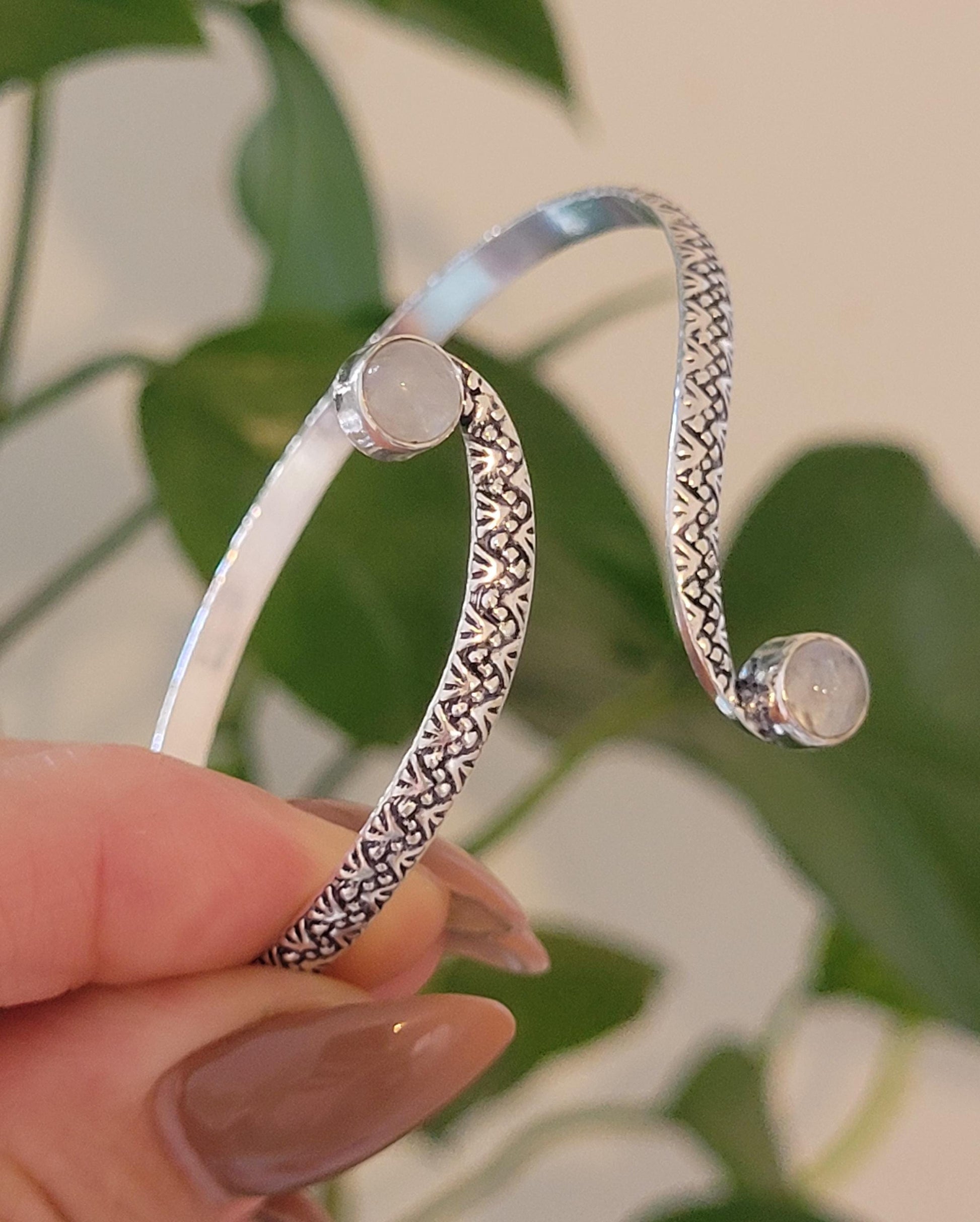 Silver Double Stone Cuff Bracelet: Elegant Minimalist Jewelry