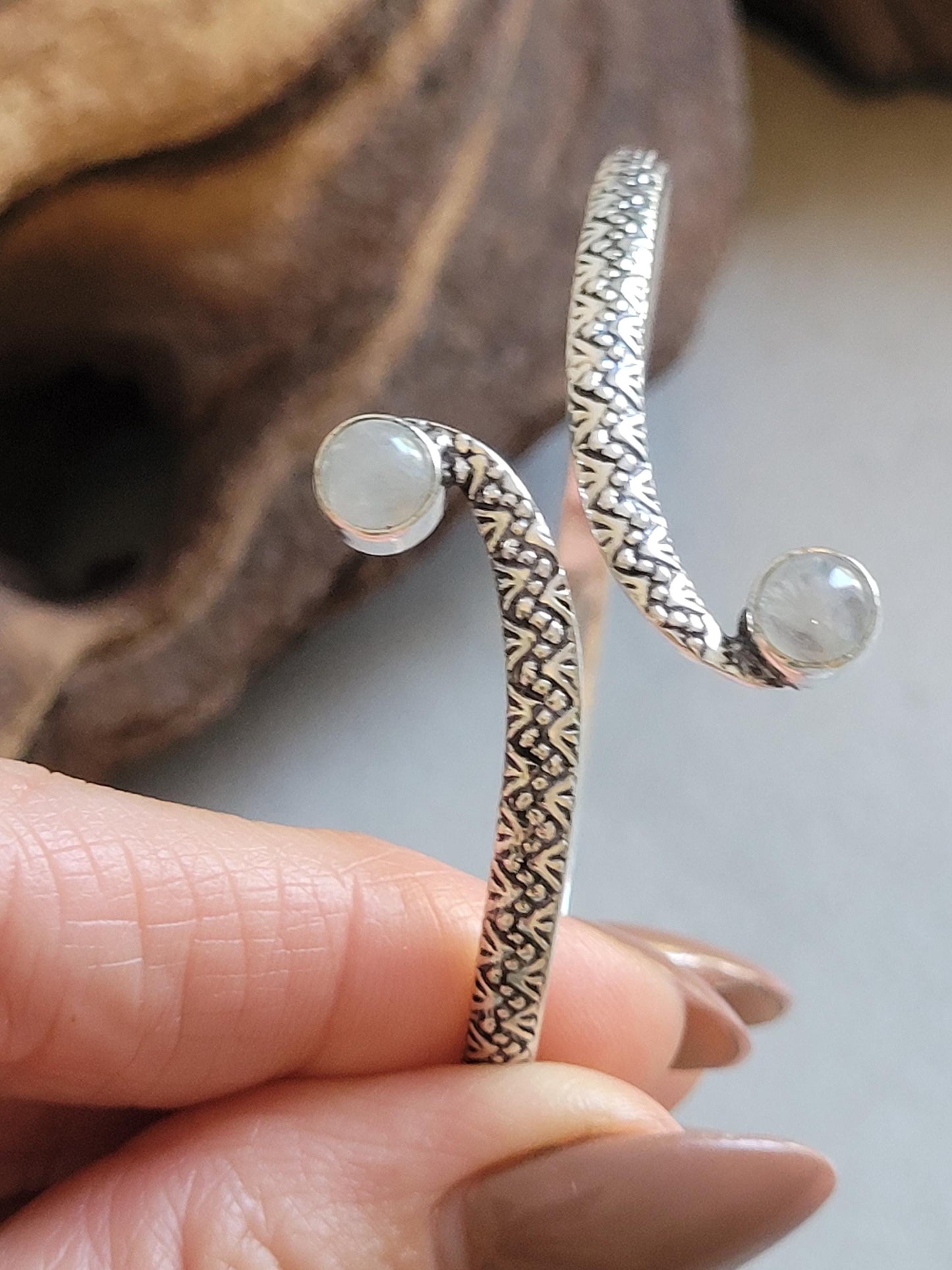 Silver Double Stone Cuff Bracelet: Elegant Minimalist Jewelry