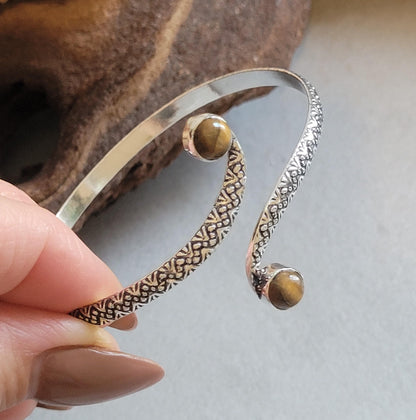 Silver Double Stone Cuff Bracelet: Elegant Minimalist Design