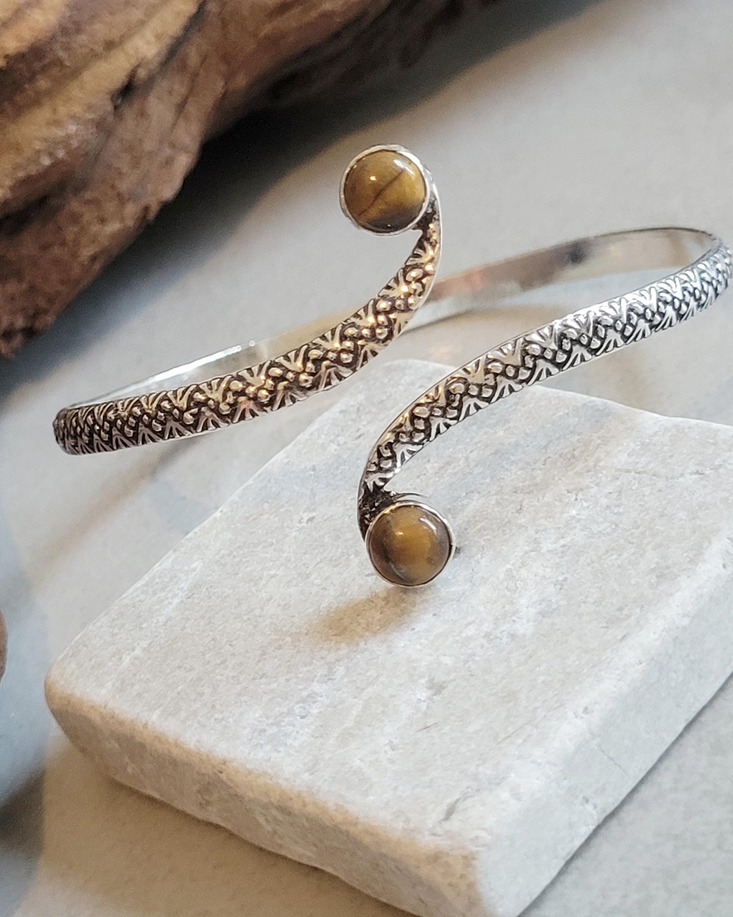 Silver Double Stone Cuff Bracelet: Elegant Minimalist Design