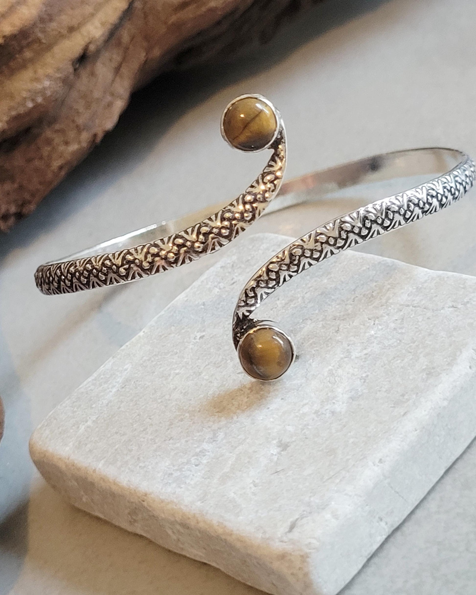 Silver Double Stone Cuff Bracelet: Elegant Minimalist Design