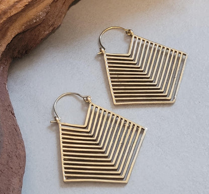 Golden detailed earrings / Art deco style / Aztex jewellery / Gift / Brass earrings / Tribal style / Bohemian jewellery