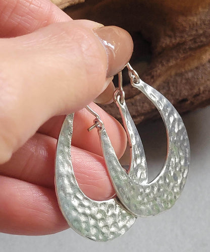 Hammered Silver Hoop Earrings: Lightweight Boho Chic, Handcrafted