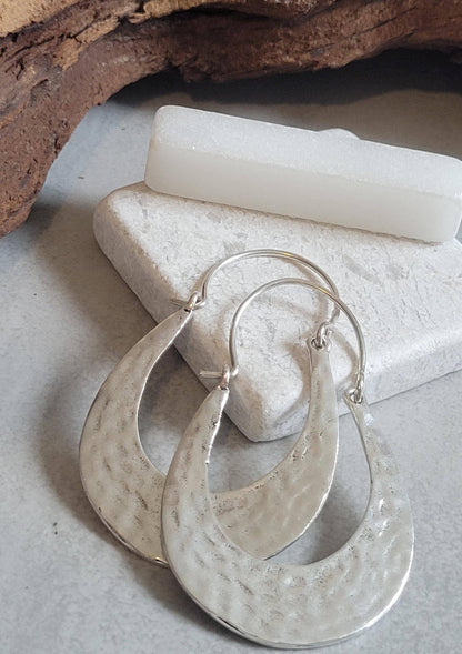 Hammered Silver Hoop Earrings: Lightweight Boho Chic, Handcrafted