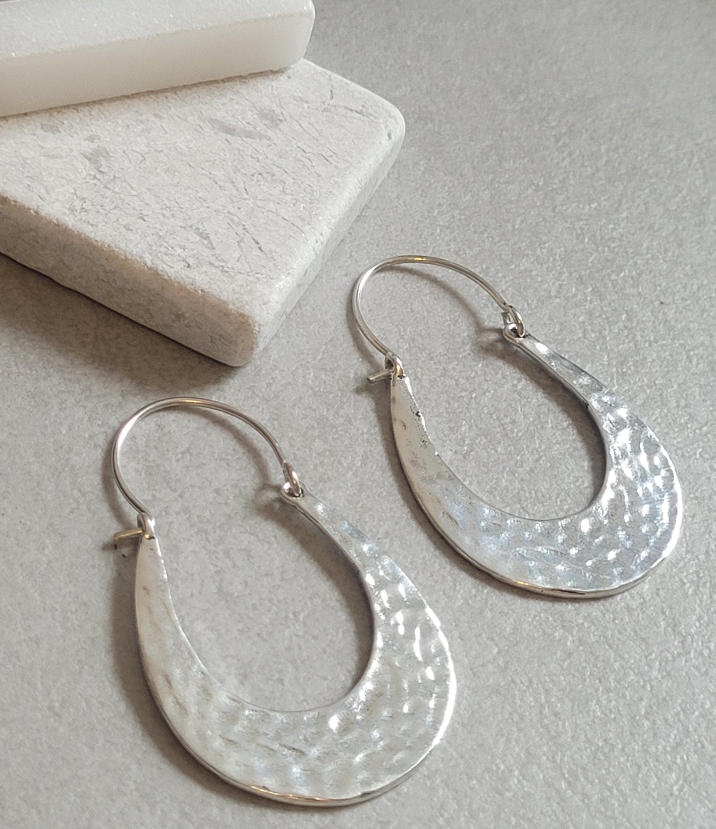 Hammered Silver Hoop Earrings: Lightweight Boho Chic, Handcrafted