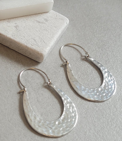Hammered Silver Hoop Earrings: Lightweight Boho Chic, Handcrafted