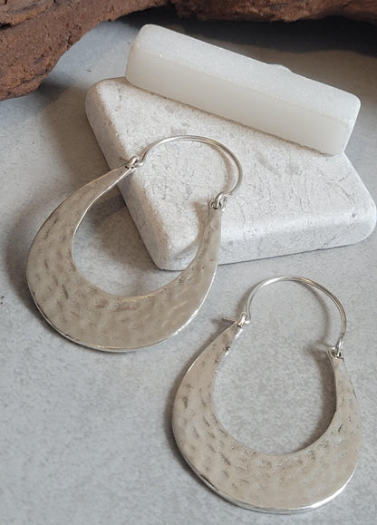 Hammered Silver Hoop Earrings: Lightweight Boho Chic, Handcrafted