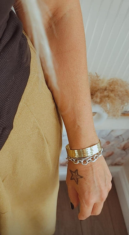 Hammered Brass Cuff Bracelet: Adjustable Open Band, Edgy Jewelry