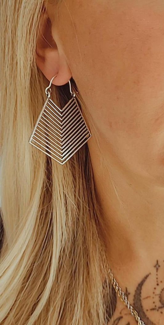 Silver detailed earrings / Art deco style / Aztex jewellery / Gift / Silver earrings / Tribal style / Bohemian jewellery