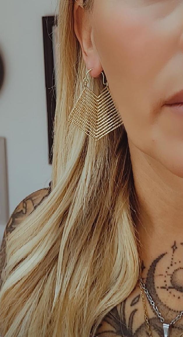 Golden detailed earrings / Art deco style / Aztex jewellery / Gift / Brass earrings / Tribal style / Bohemian jewellery