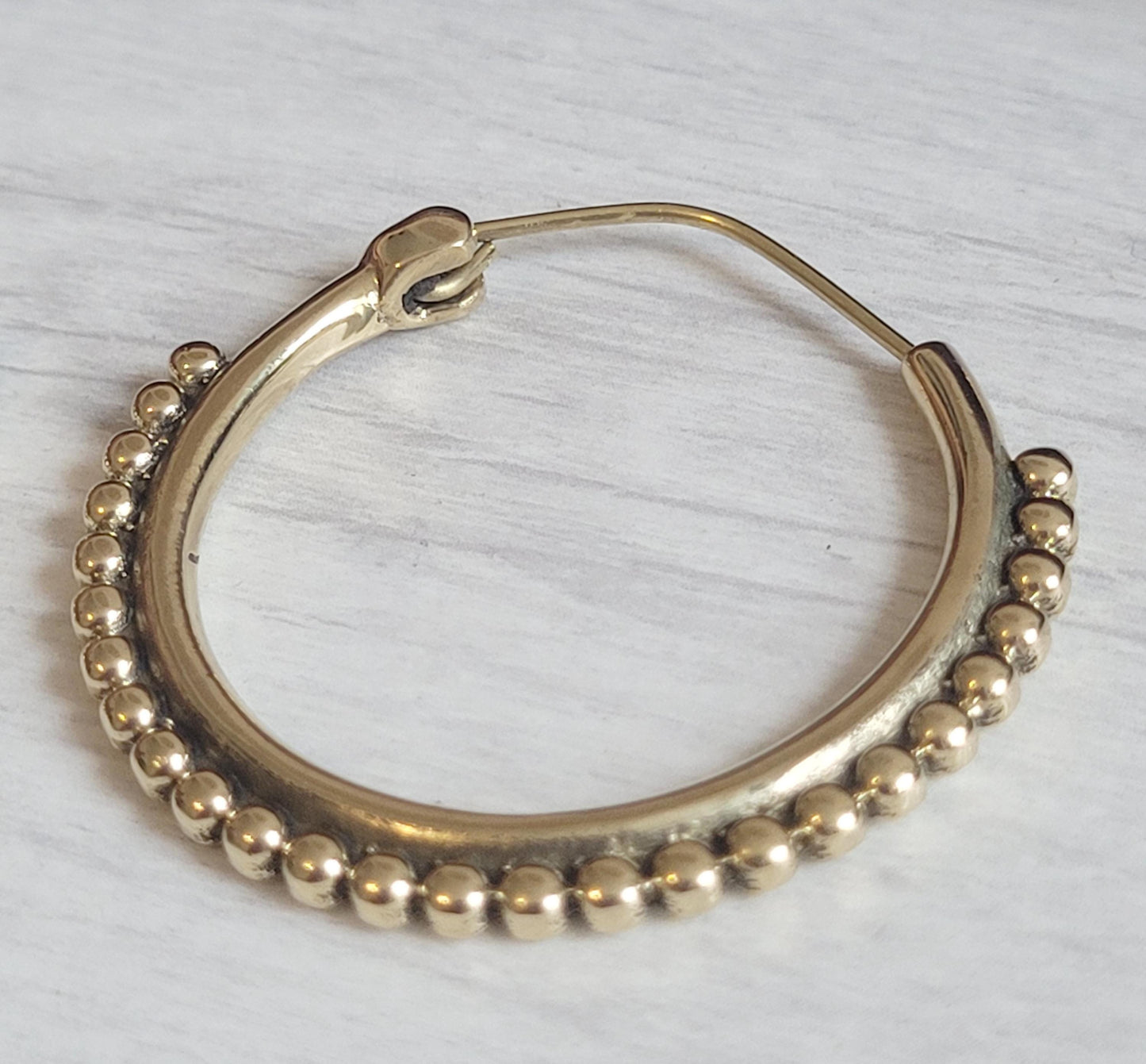 Golden Brass Hoop Earrings: Ornate Detail, Elegant Everyday Wear