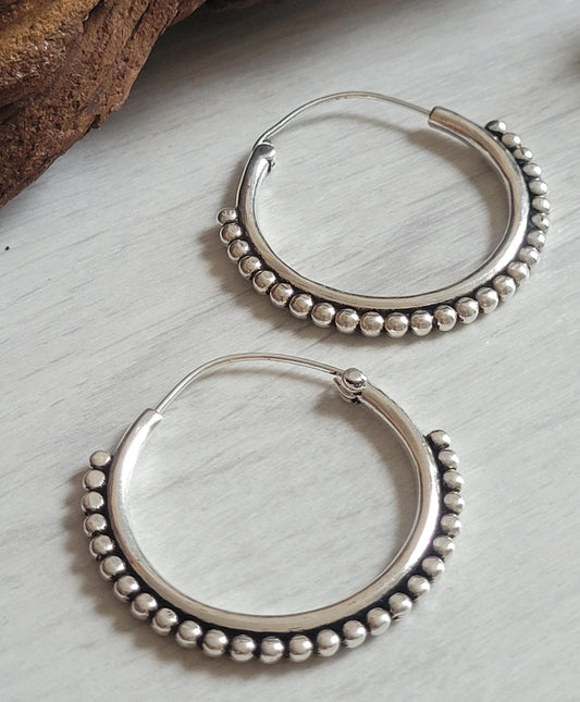 Ornate Silver Plated Hoop Earrings: Elegant Ethnic Design