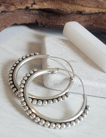 Ornate Silver Plated Hoop Earrings: Elegant Ethnic Design