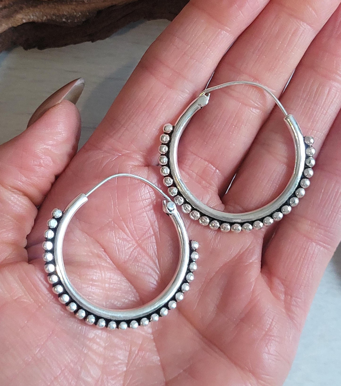 Ornate Silver Plated Hoop Earrings: Elegant Ethnic Design
