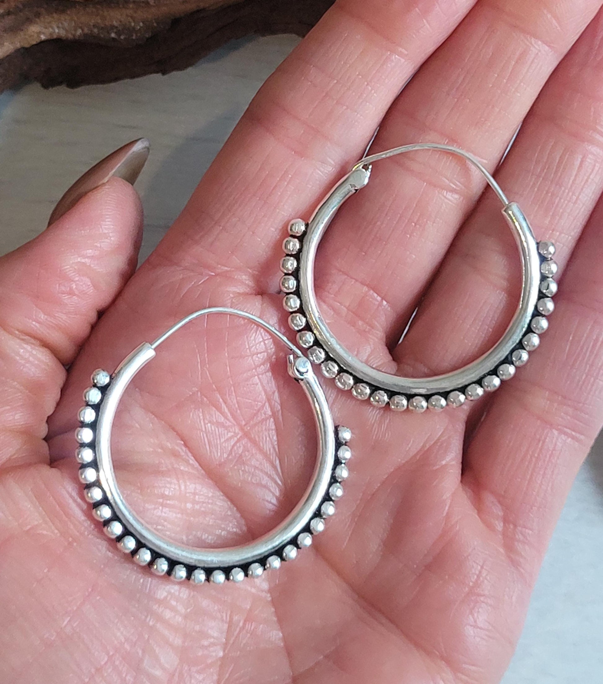 Ornate Silver Plated Hoop Earrings: Elegant Ethnic Design