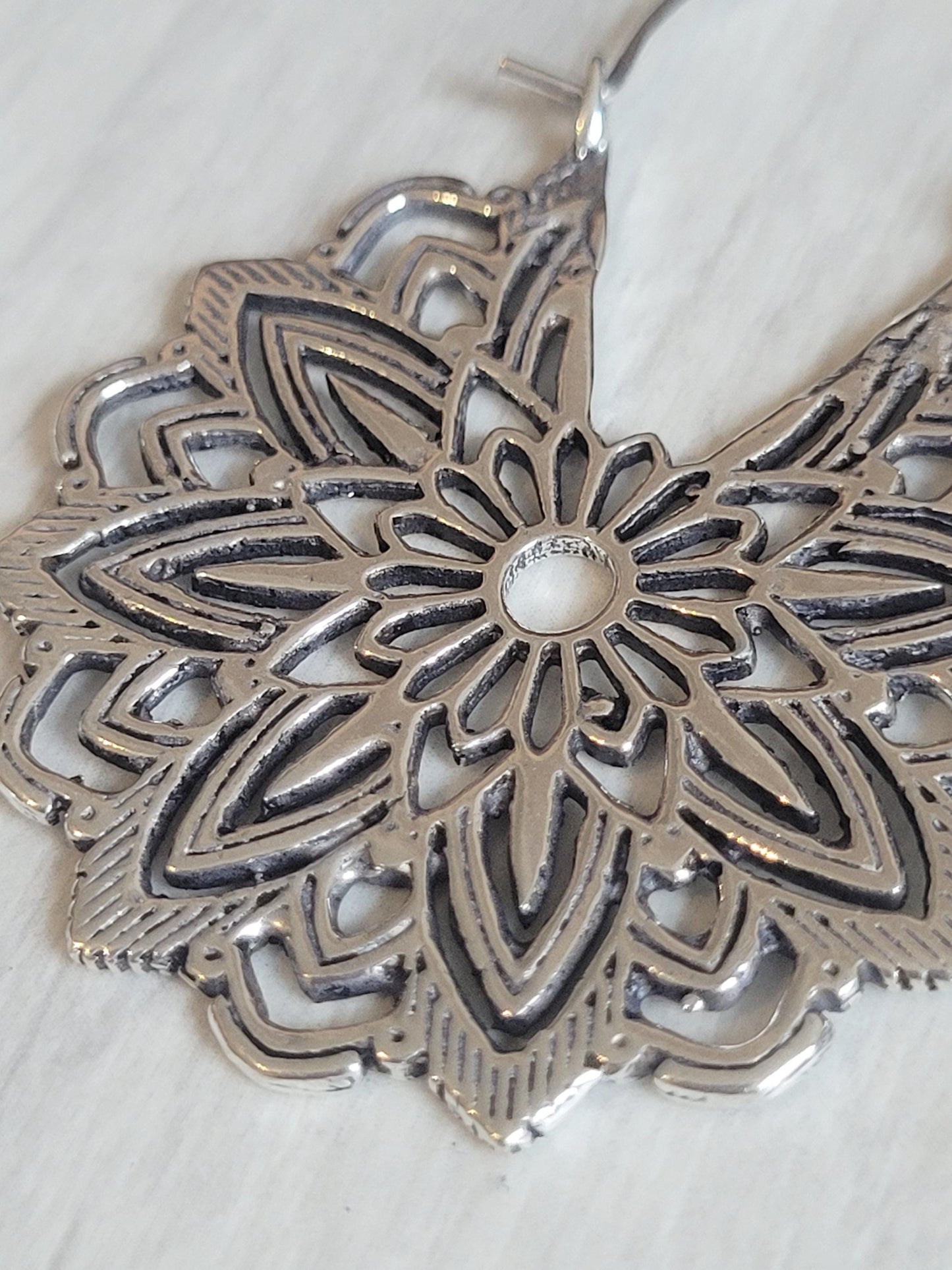 Silver Flower Mandala Earrings: Boho Floral Jewelry / Gift for her
