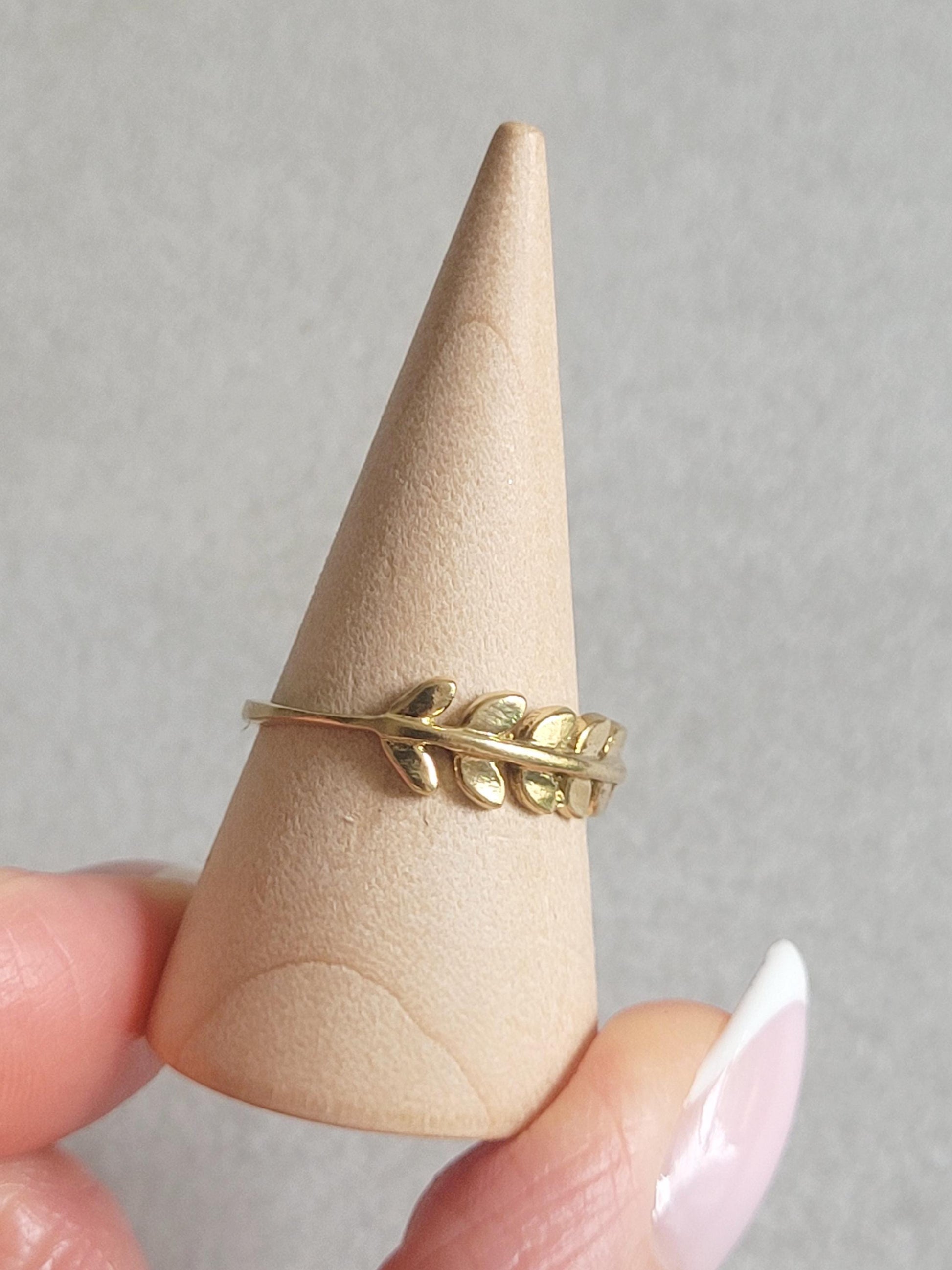 Gold Feather Ring: Minimalist Brass Leaf Jewelry