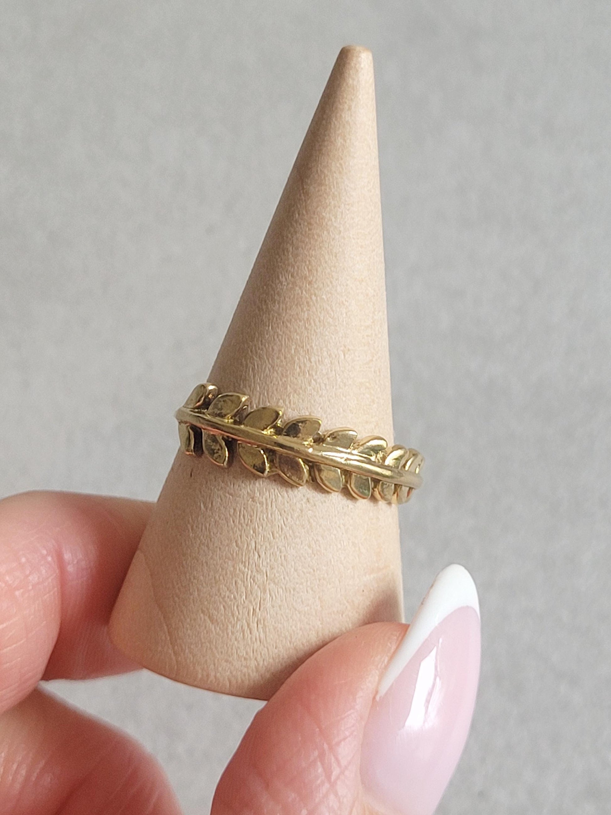 Gold Feather Ring: Minimalist Brass Leaf Jewelry